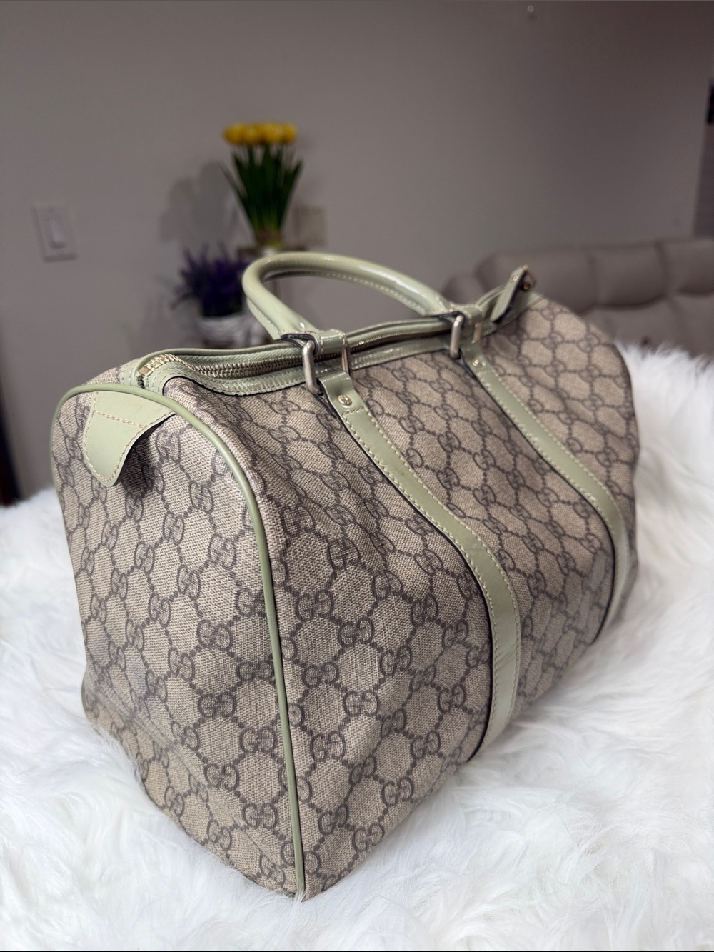 💯Authentic Gucci Vintage GG Monogram Boston Bag Sage Green Patent Leather🍀 - Picture 17 of 17
